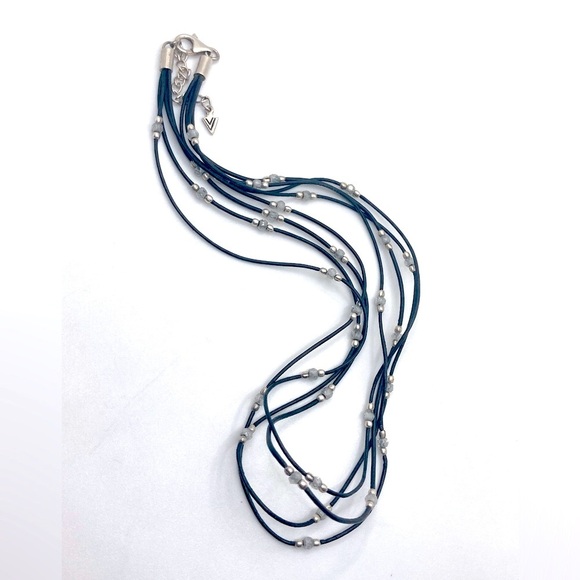 Silpada Sterling Black Leather Cord CZ Bead Multi Strand Necklace 16” + 2” N1976 - Picture 2 of 8